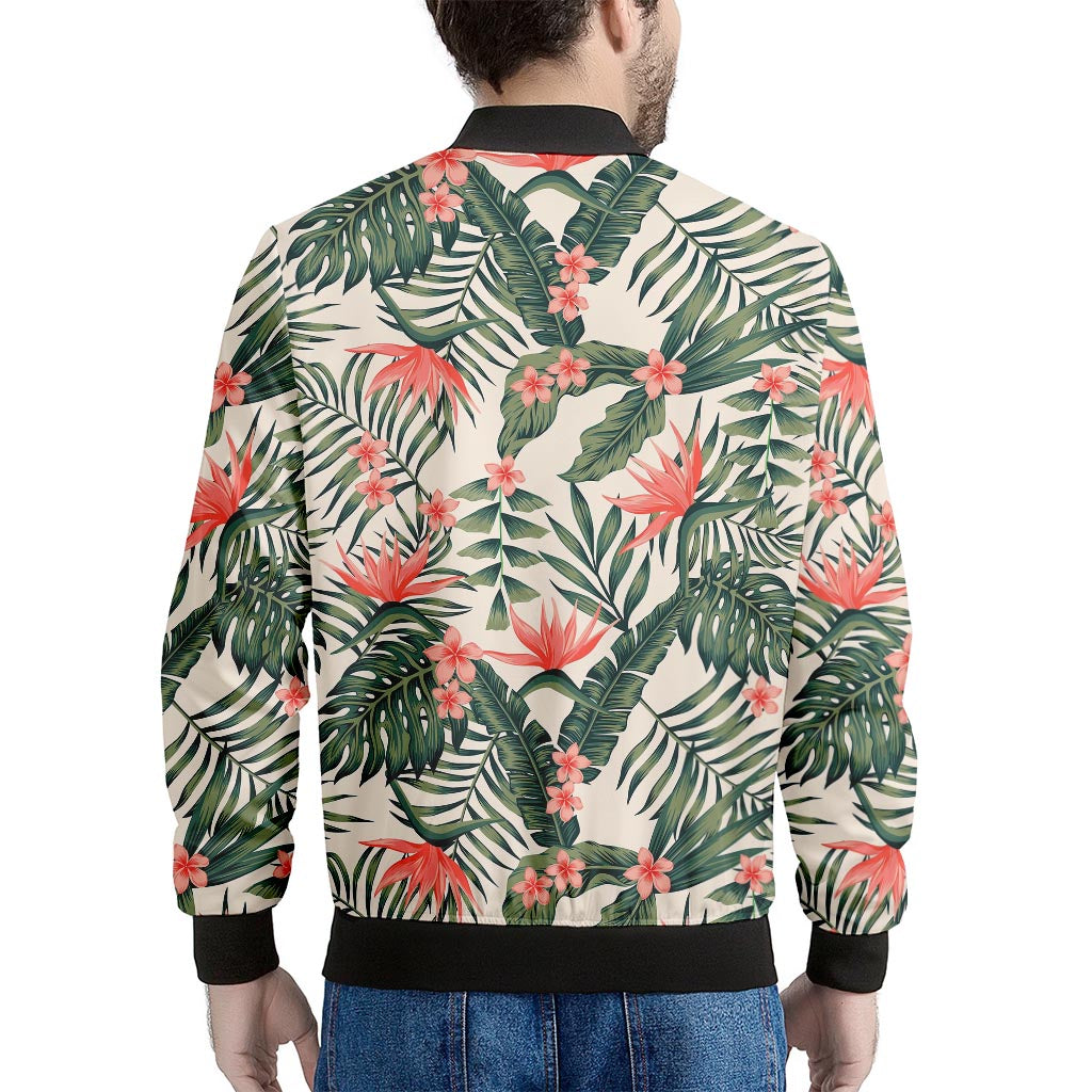 Blossom Tropical Leaves Pattern Print Men's Bomber Jacket