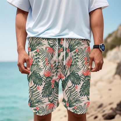 Blossom Tropical Leaves Pattern Print Men's Cargo Shorts
