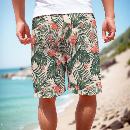 Blossom Tropical Leaves Pattern Print Men's Cargo Shorts