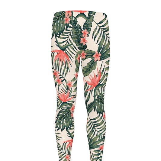 Blossom Tropical Leaves Pattern Print Men's leggings