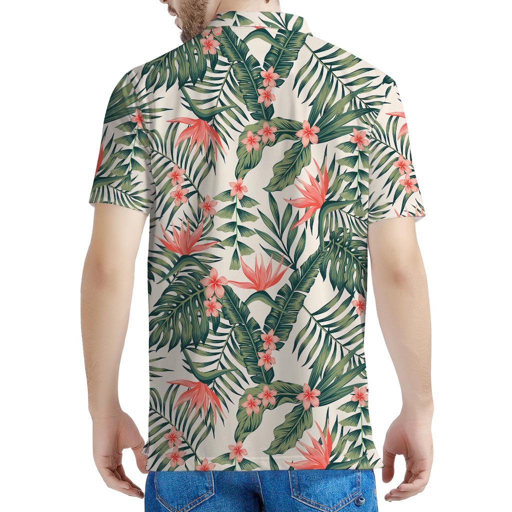 Blossom Tropical Leaves Pattern Print Men's Polo Shirt