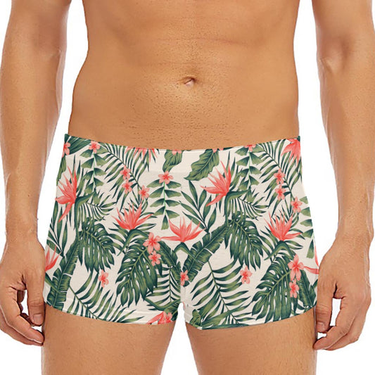 Blossom Tropical Leaves Pattern Print Men's Short Boxer Briefs
