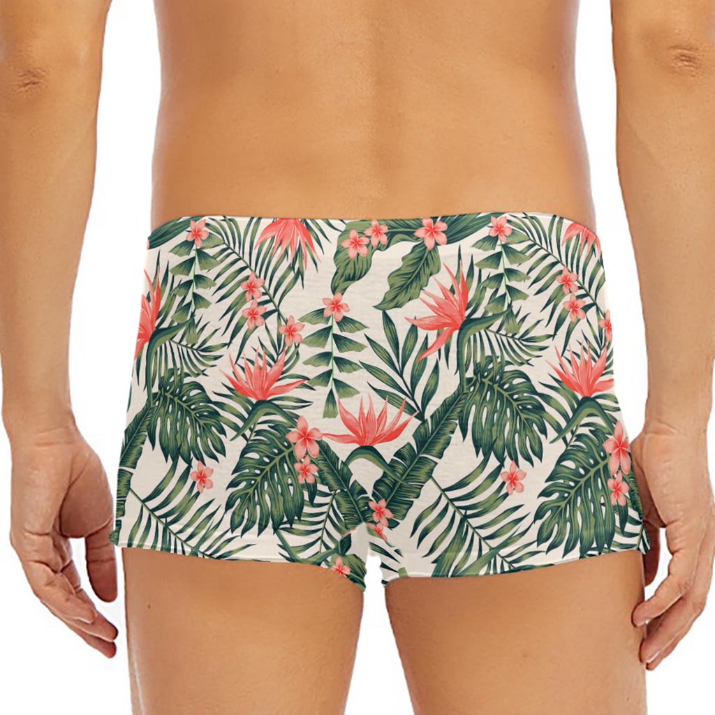 Blossom Tropical Leaves Pattern Print Men's Short Boxer Briefs