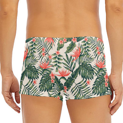 Blossom Tropical Leaves Pattern Print Men's Short Boxer Briefs