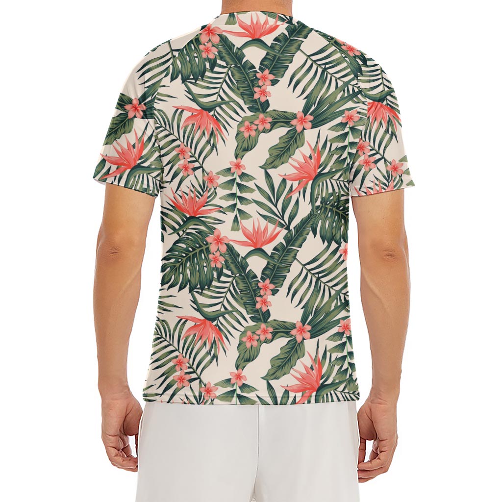 Blossom Tropical Leaves Pattern Print Men's Short Sleeve Rash Guard
