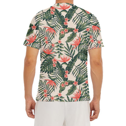 Blossom Tropical Leaves Pattern Print Men's Short Sleeve Rash Guard