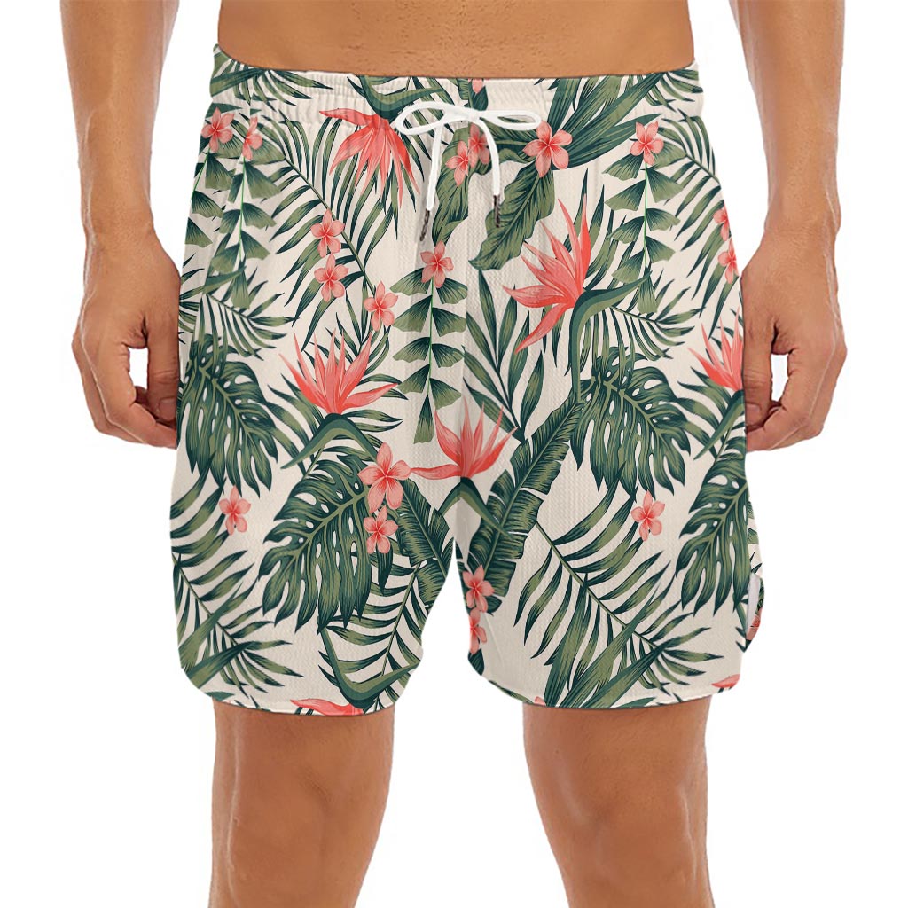Blossom Tropical Leaves Pattern Print Men's Split Running Shorts