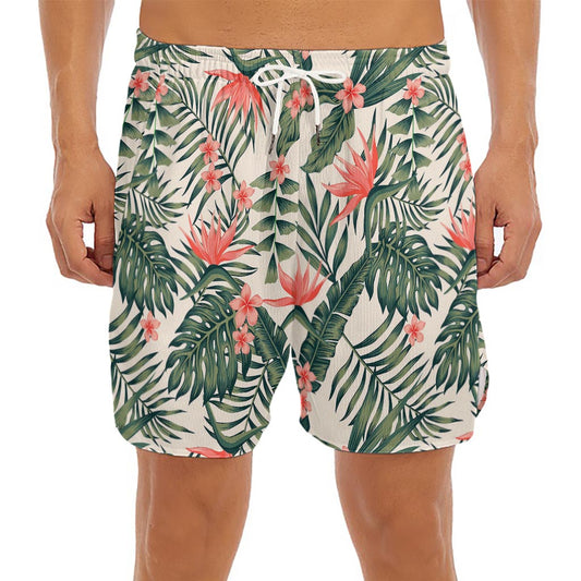 Blossom Tropical Leaves Pattern Print Men's Split Running Shorts