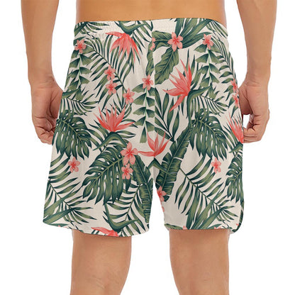 Blossom Tropical Leaves Pattern Print Men's Split Running Shorts