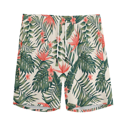 Blossom Tropical Leaves Pattern Print Men's Sports Shorts