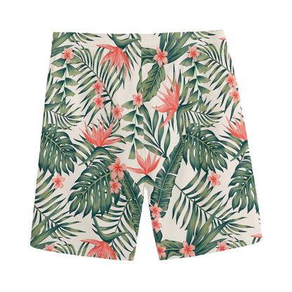 Blossom Tropical Leaves Pattern Print Men's Sports Shorts