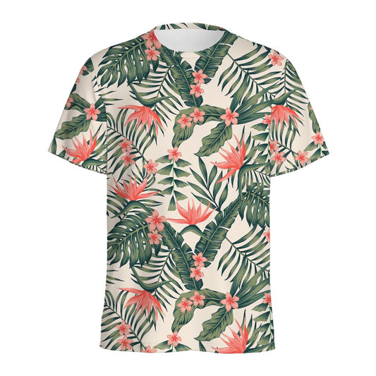 Blossom Tropical Leaves Pattern Print Men's Sports T-Shirt