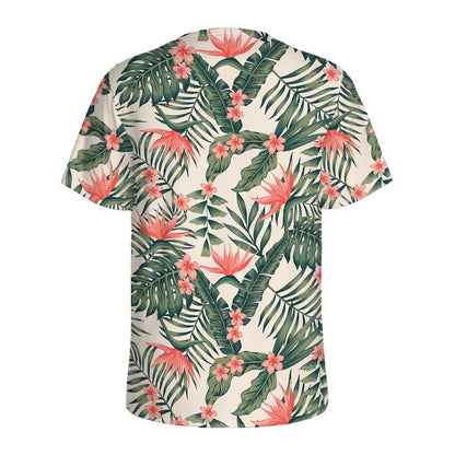 Blossom Tropical Leaves Pattern Print Men's Sports T-Shirt