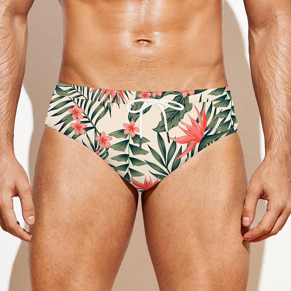 Blossom Tropical Leaves Pattern Print Men's Swim Briefs