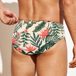 Blossom Tropical Leaves Pattern Print Men's Swim Briefs