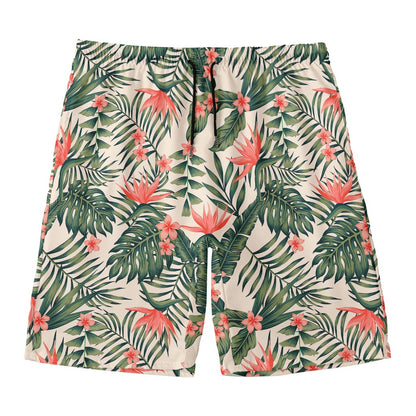 Blossom Tropical Leaves Pattern Print Men's Swim Trunks