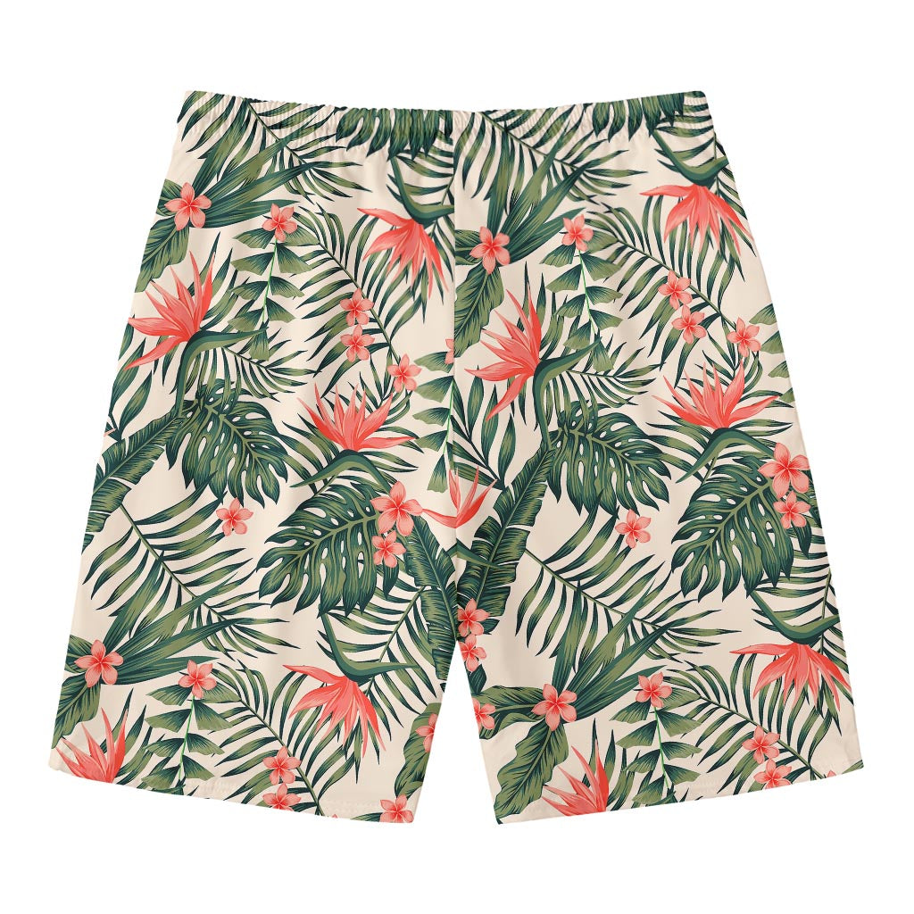 Blossom Tropical Leaves Pattern Print Men's Swim Trunks