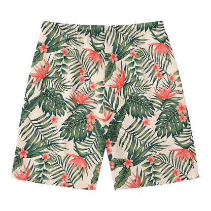 Blossom Tropical Leaves Pattern Print Men's Swim Trunks