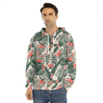 Blossom Tropical Leaves Pattern Print Men's Velvet Pullover Hoodie