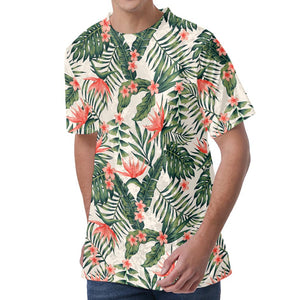 Blossom Tropical Leaves Pattern Print Men's Velvet T-Shirt