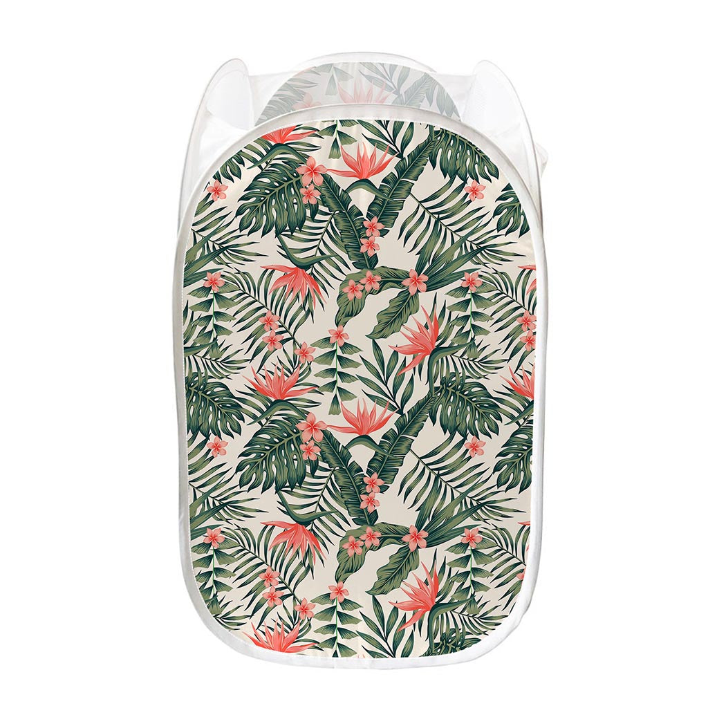 Blossom Tropical Leaves Pattern Print Mesh Laundry Hamper