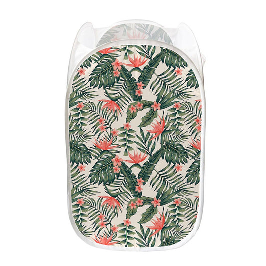 Blossom Tropical Leaves Pattern Print Mesh Laundry Hamper
