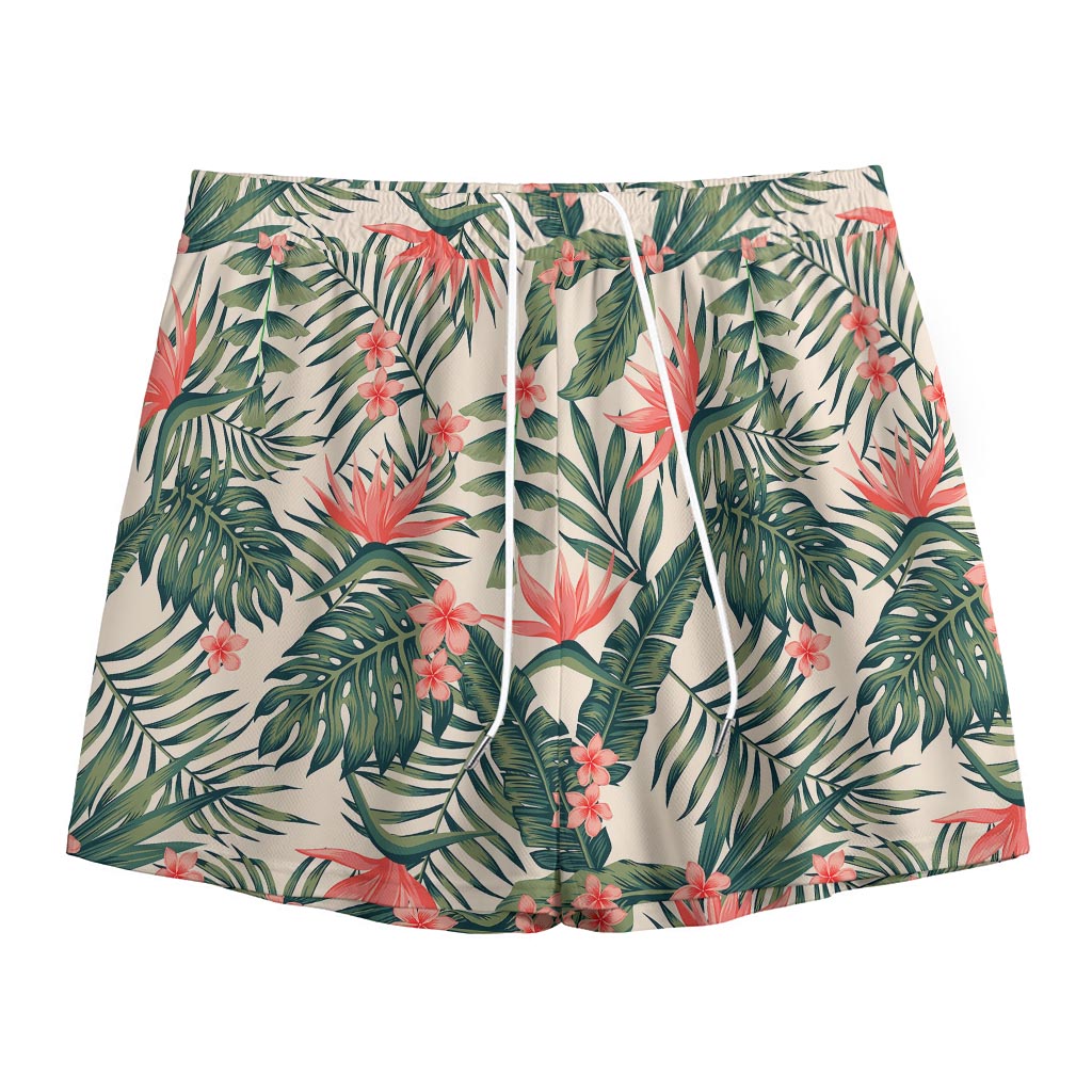 Blossom Tropical Leaves Pattern Print Mesh Shorts