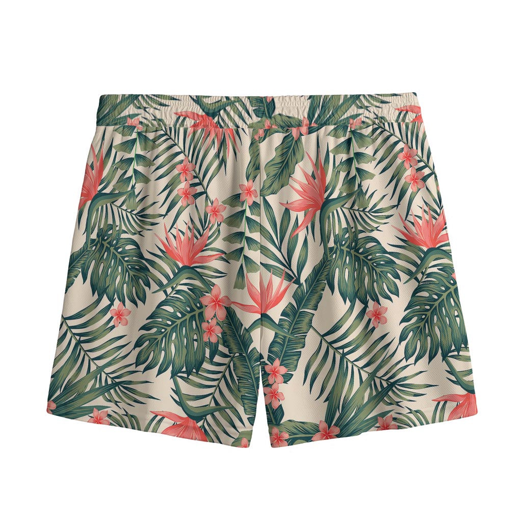 Blossom Tropical Leaves Pattern Print Mesh Shorts