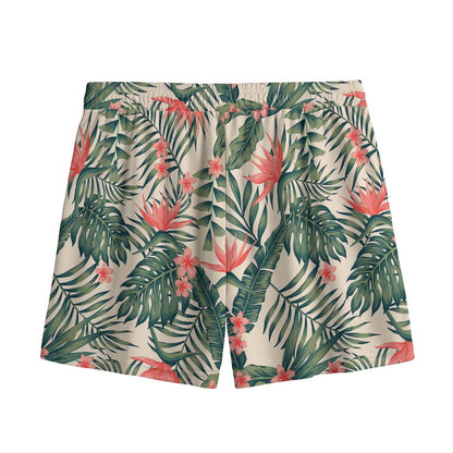 Blossom Tropical Leaves Pattern Print Mesh Shorts