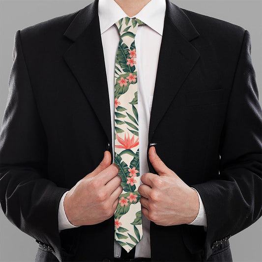 Blossom Tropical Leaves Pattern Print Necktie
