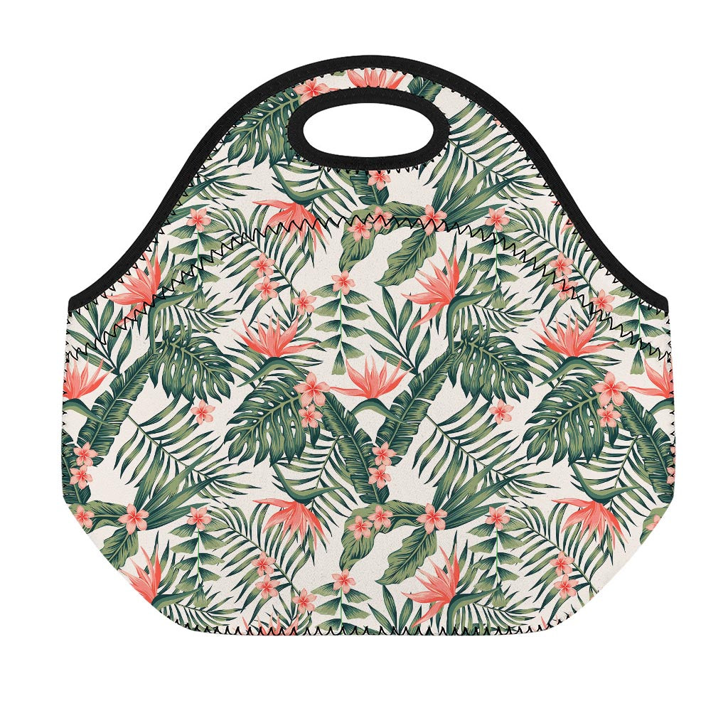 Blossom Tropical Leaves Pattern Print Neoprene Lunch Bag
