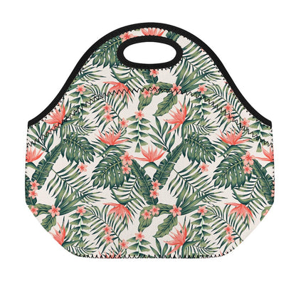 Blossom Tropical Leaves Pattern Print Neoprene Lunch Bag
