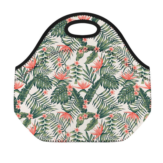 Blossom Tropical Leaves Pattern Print Neoprene Lunch Bag