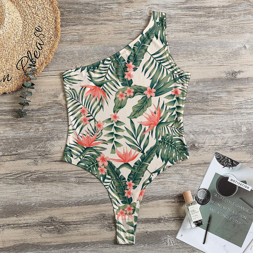 Blossom Tropical Leaves Pattern Print One Shoulder Bodysuit