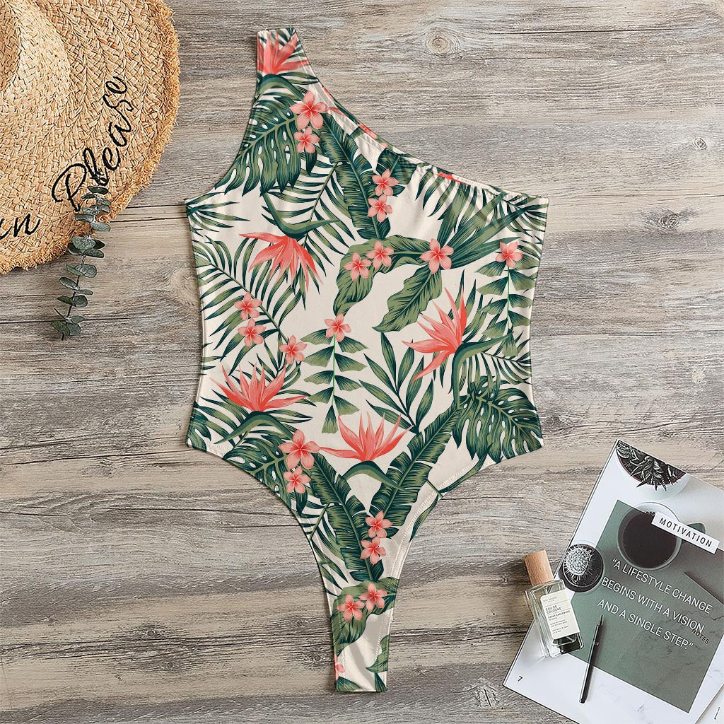 Blossom Tropical Leaves Pattern Print One Shoulder Bodysuit