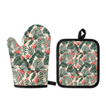 Blossom Tropical Leaves Pattern Print Oven Mitt And Pot Holder Set