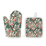 Blossom Tropical Leaves Pattern Print Oven Mitt And Pot Holder Set