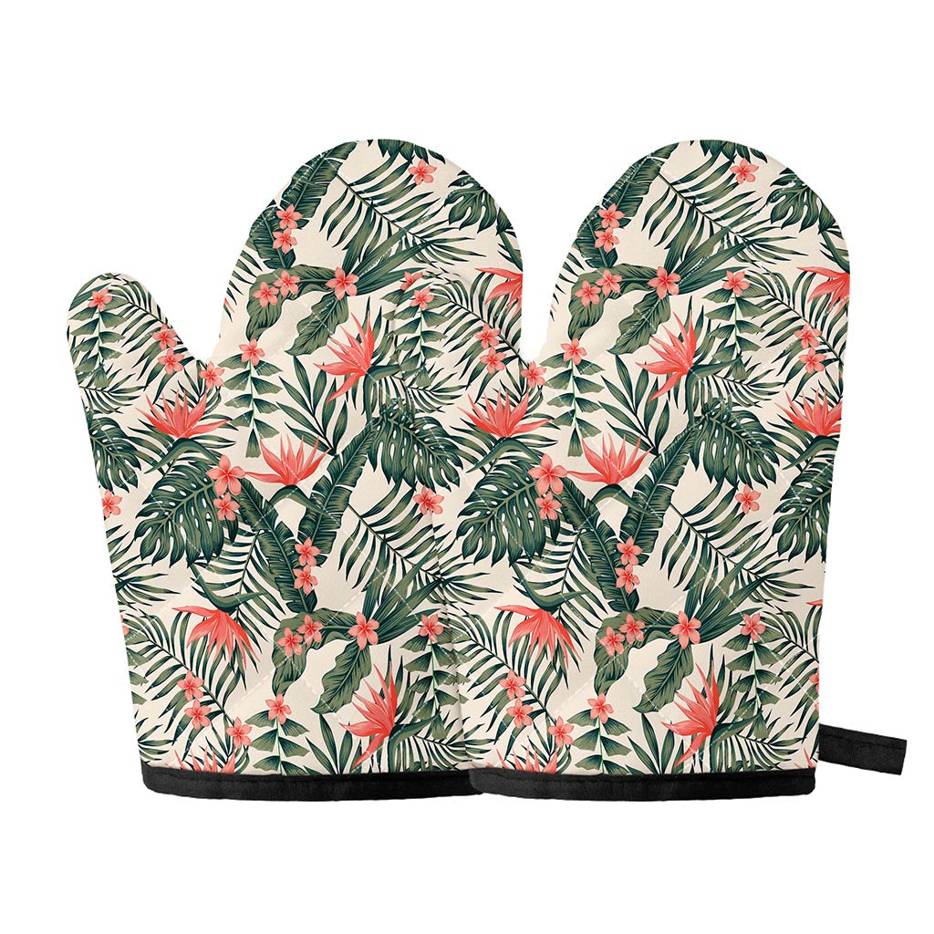Blossom Tropical Leaves Pattern Print Oven Mitts