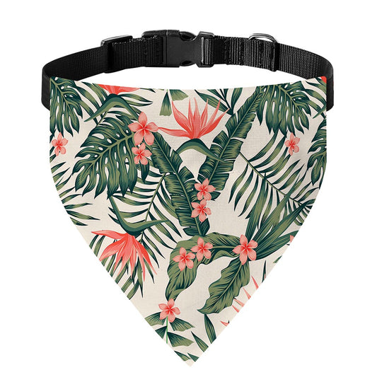 Blossom Tropical Leaves Pattern Print Over The Collar Dog Bandana