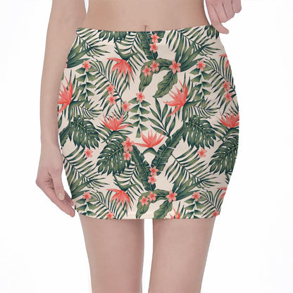 Blossom Tropical Leaves Pattern Print Pencil Mini Skirt