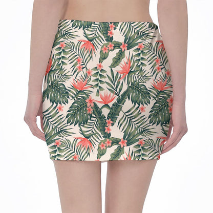 Blossom Tropical Leaves Pattern Print Pencil Mini Skirt