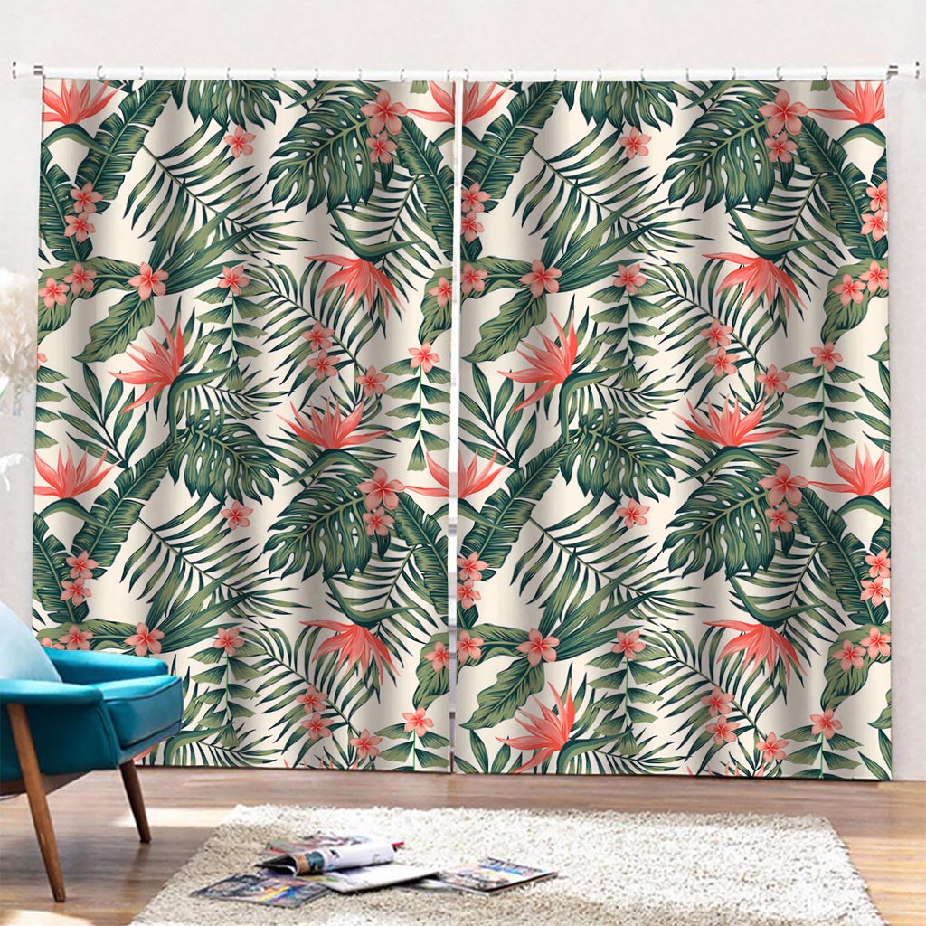 Blossom Tropical Leaves Pattern Print Pencil Pleat Curtains