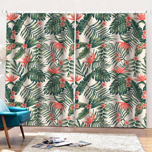 Blossom Tropical Leaves Pattern Print Pencil Pleat Curtains