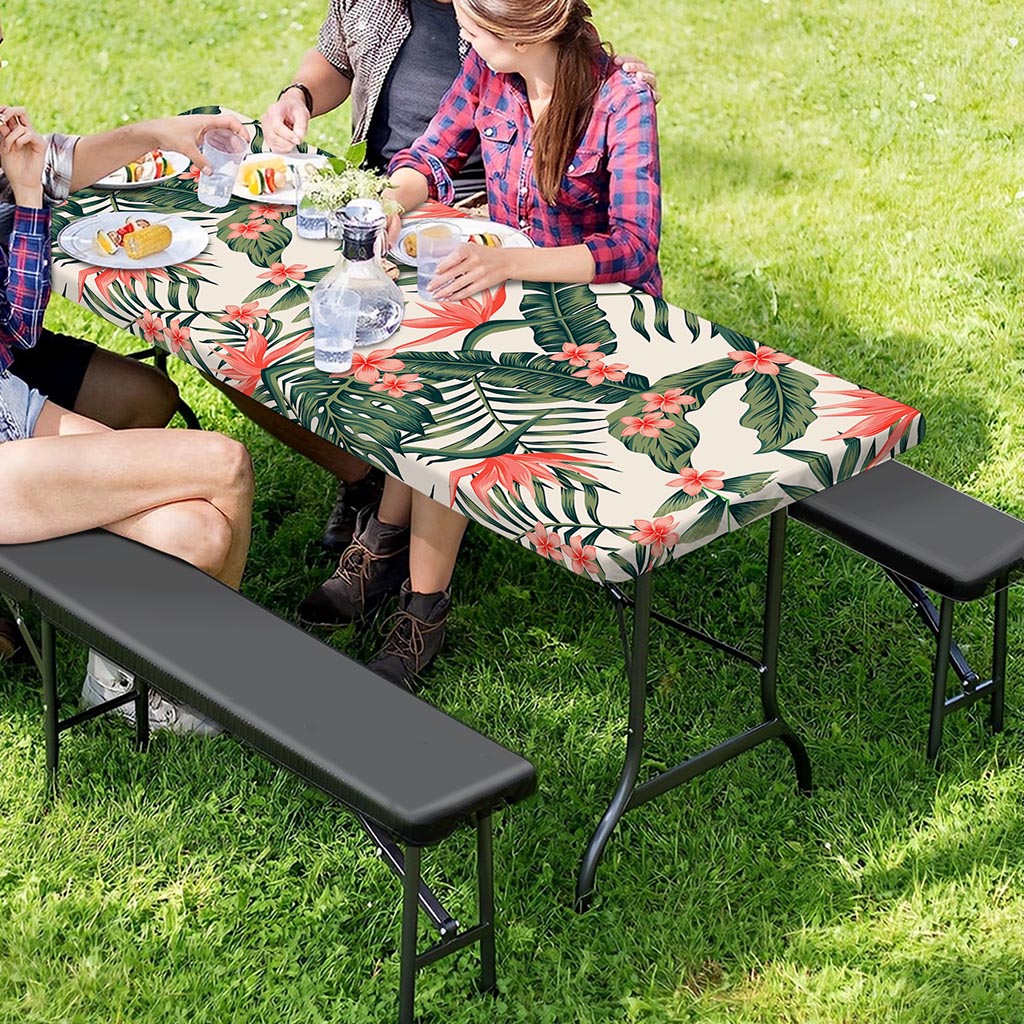 Blossom Tropical Leaves Pattern Print Picnic Table Cover