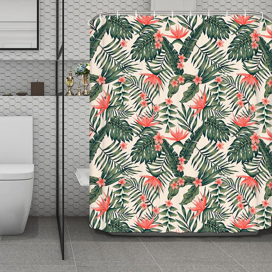 Blossom Tropical Leaves Pattern Print Polyester Shower Curtain
