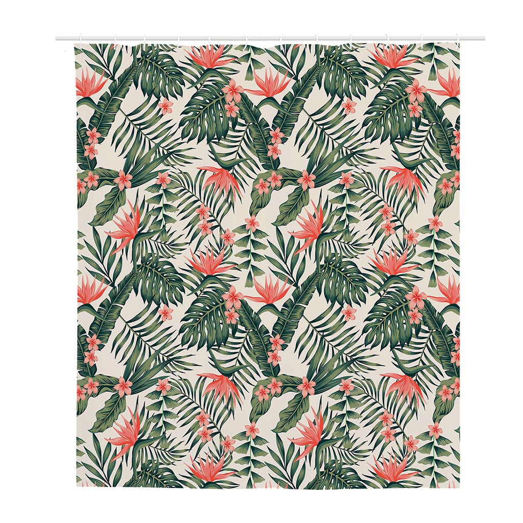 Blossom Tropical Leaves Pattern Print Polyester Shower Curtain