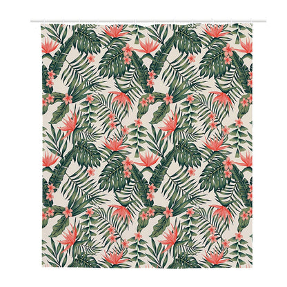 Blossom Tropical Leaves Pattern Print Polyester Shower Curtain