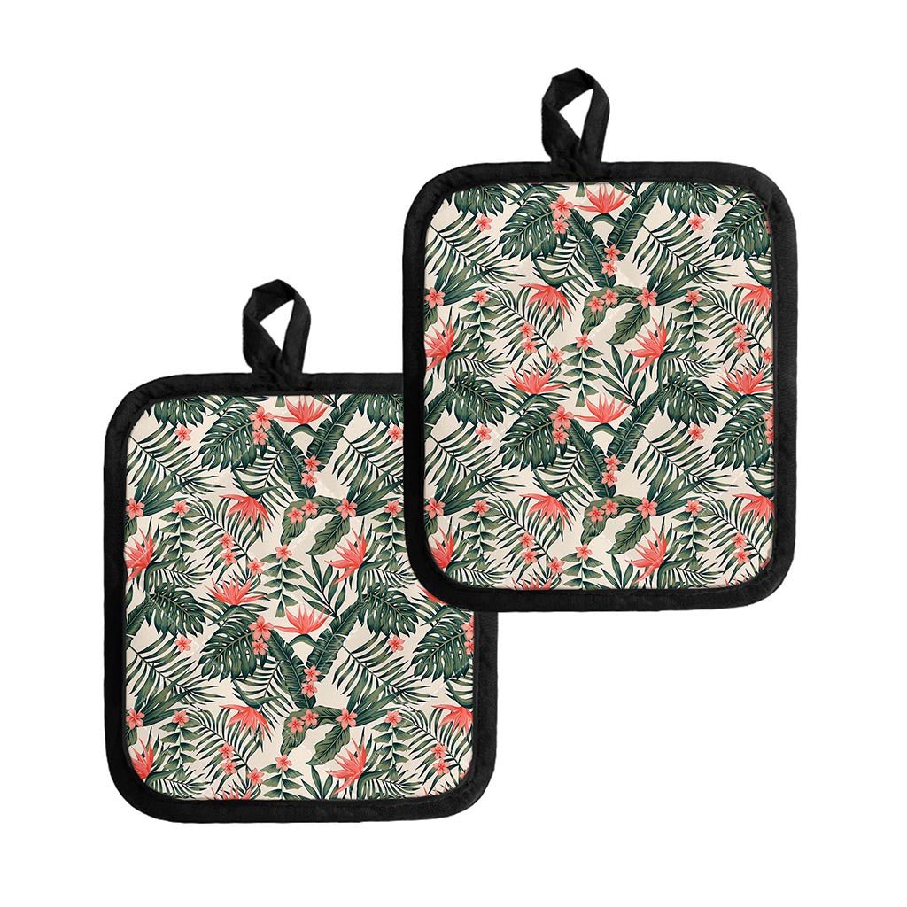Blossom Tropical Leaves Pattern Print Pot Holders
