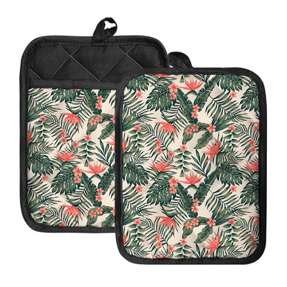 Blossom Tropical Leaves Pattern Print Pot Holders With Pocket