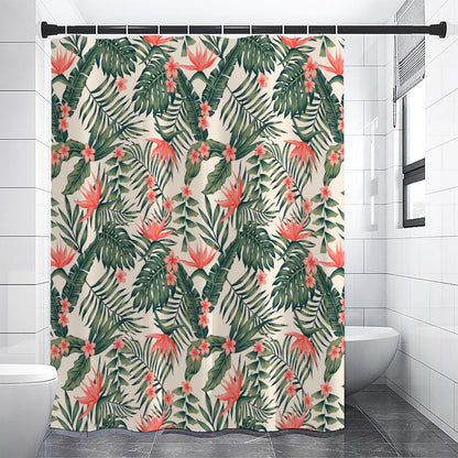 Blossom Tropical Leaves Pattern Print Premium Shower Curtain